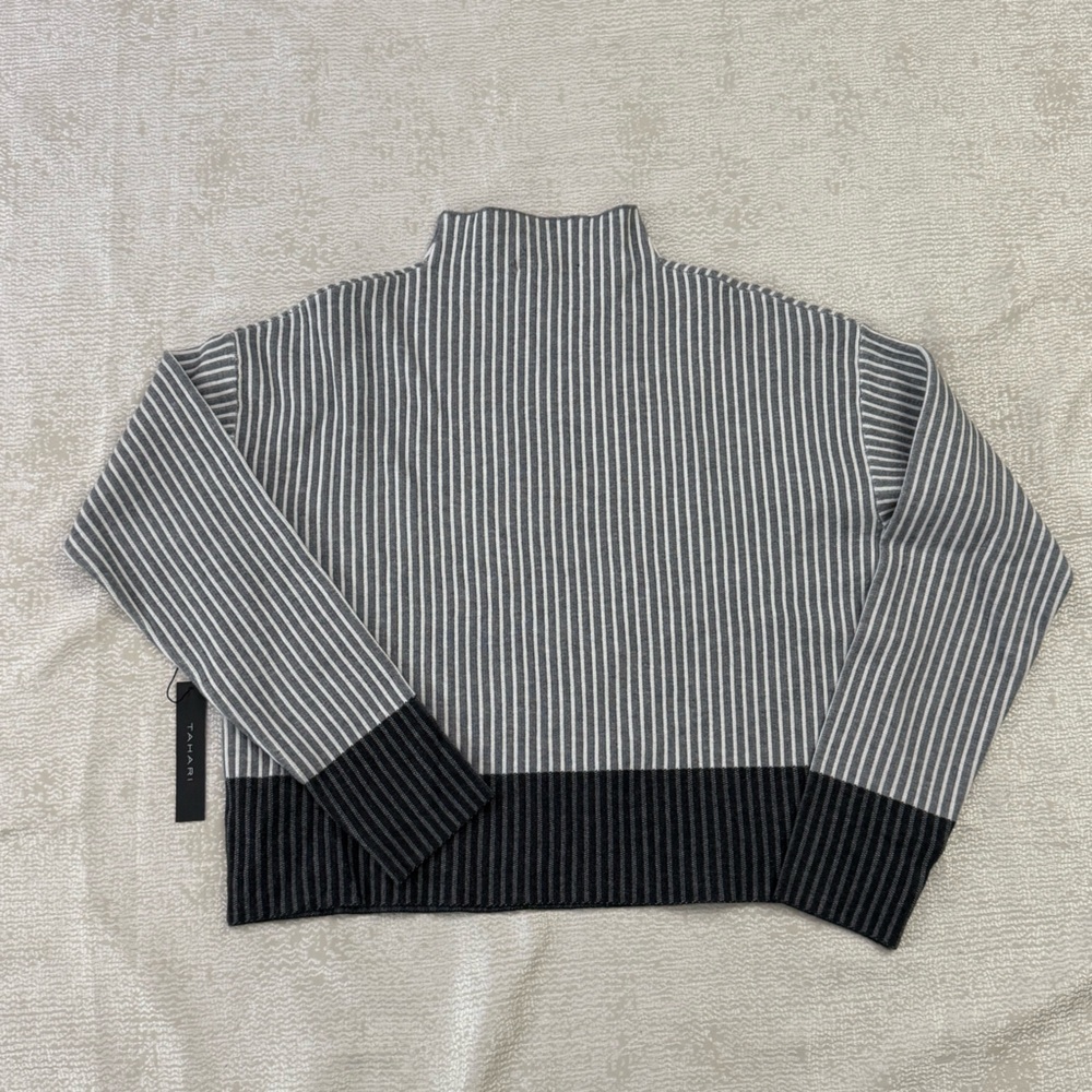 Tahari Black and Gray Striped Turtleneck Sweater - Picture 6 of 7